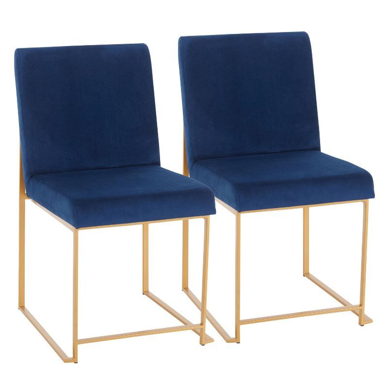 Fuji Luxe Blue Velvet Gold Metal High Back Side Chair