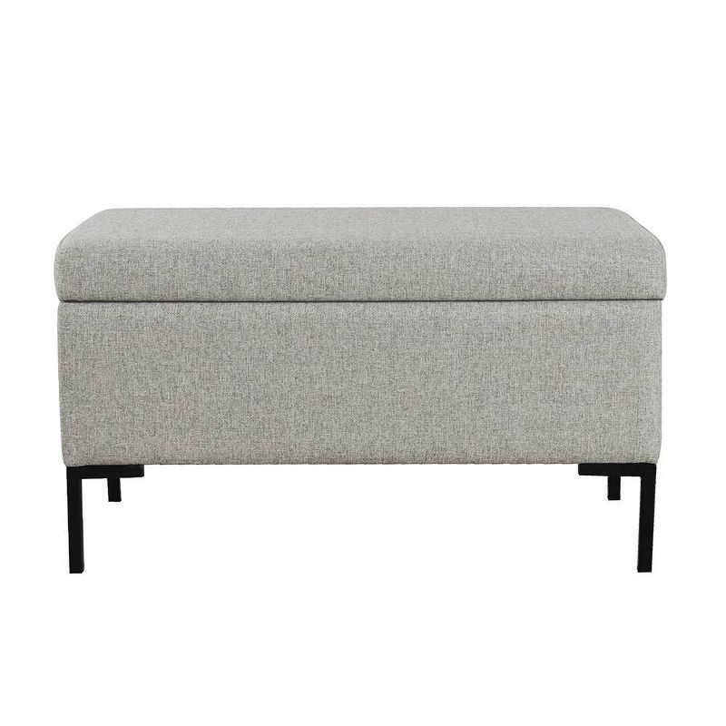 Gray Woven Medium Storage Bench with Black Metal Legs