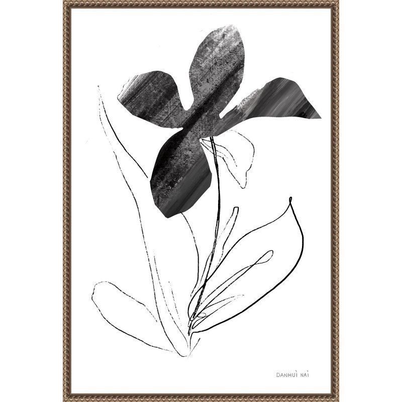 Black and White Abstract Floral Canvas with Beaded Bronze Frame