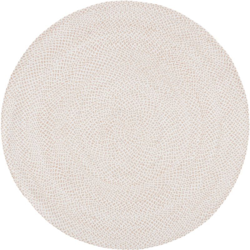 Ivory Beige Round Braided Handwoven Area Rug 5' x 5'