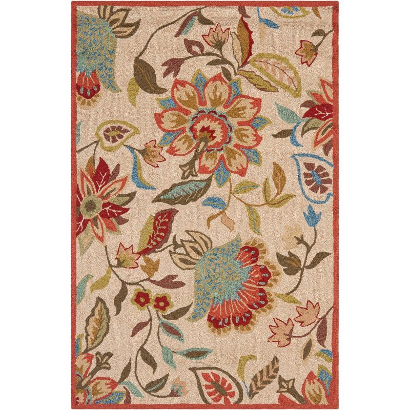 Ivory and Rust Floral Synthetic Rectangular Area Rug