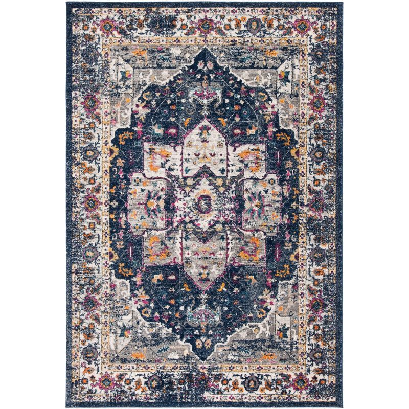 Navy and Grey Hand-Knotted Synthetic Area Rug, 3' x 5'