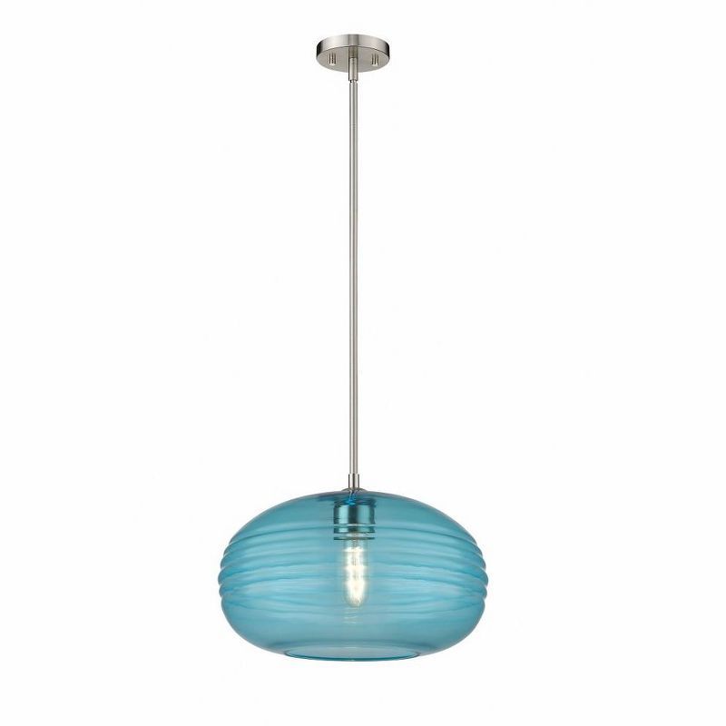 Harmony Translucent Blue Glass & Brushed Nickel 14" Pendant Light