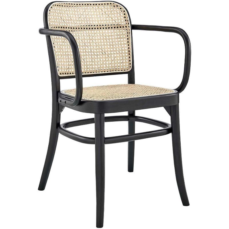 Low Profile Black Elm Wood & Cane Arm Chair