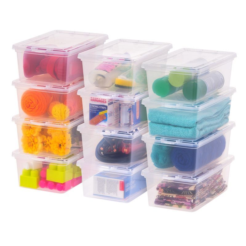 Clear Plastic Stackable Lidded Storage Box Set, 12 Pack