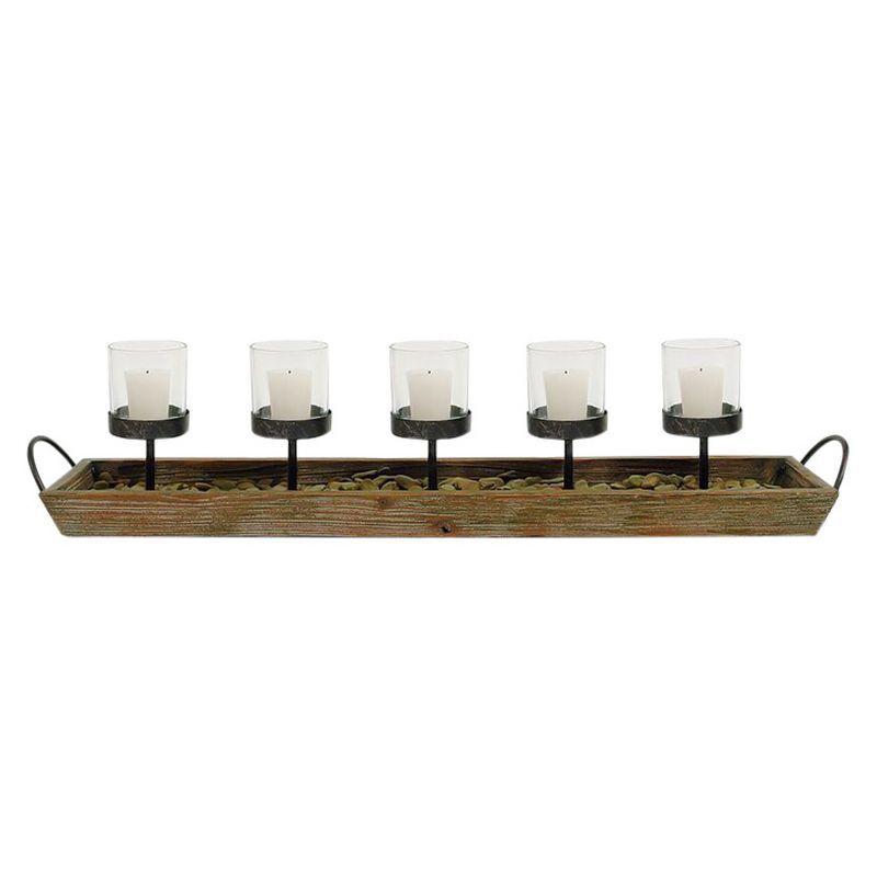 Rustic Wood and Metal Votive Candle Holder Tray