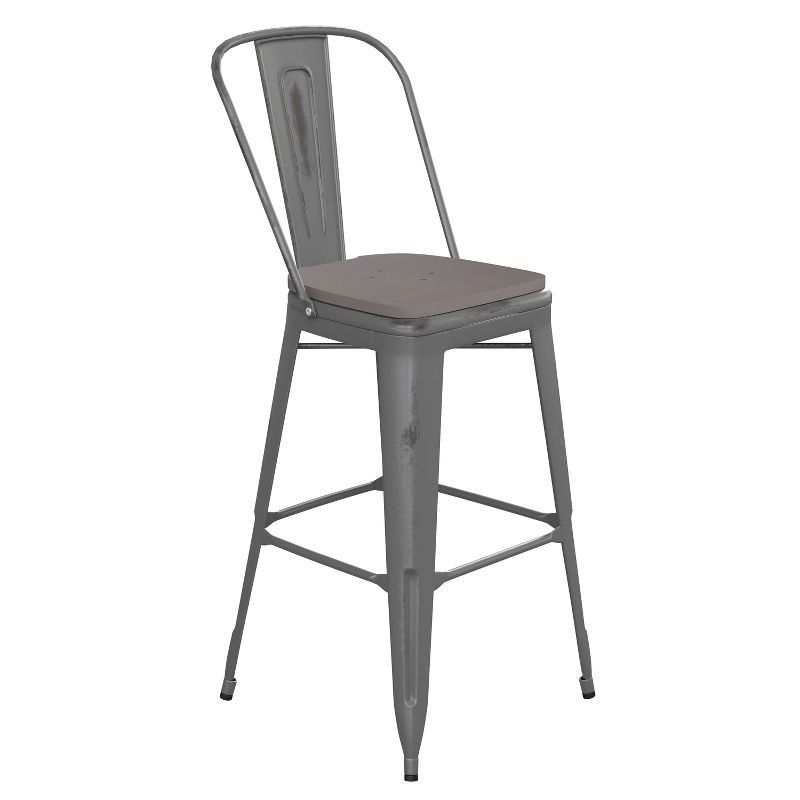 Vintage Clear-Coated Bar Stool with Gray Poly Resin Wood Seat