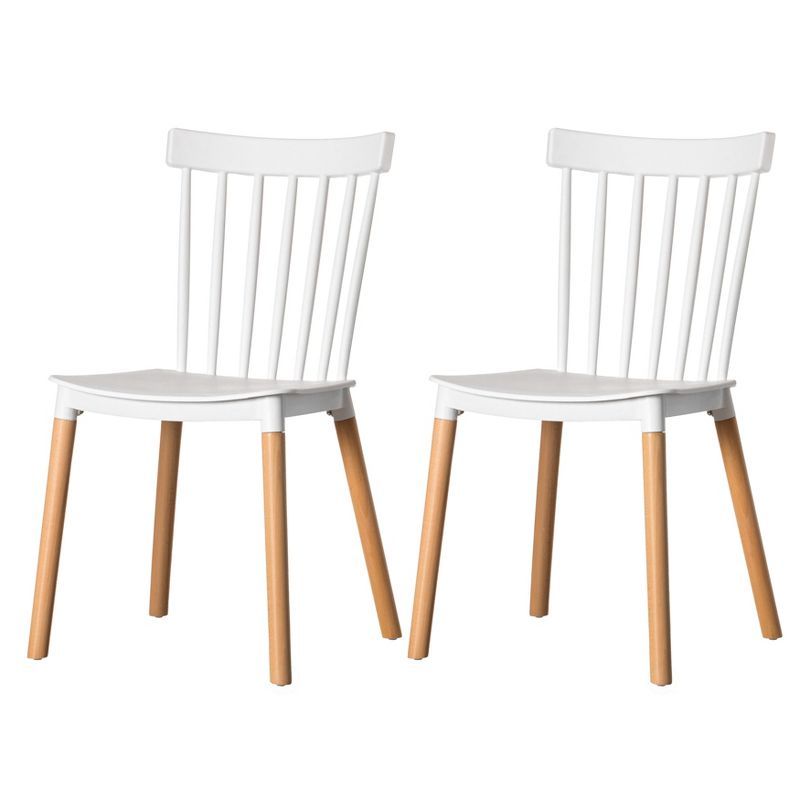 White Plastic Windsor Arm Chair with Beech Wood Legs