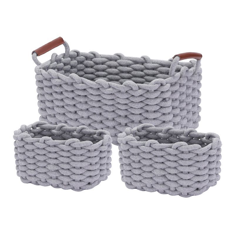 Gray Handcrafted Cotton Rope Rectangular Storage Baskets Set