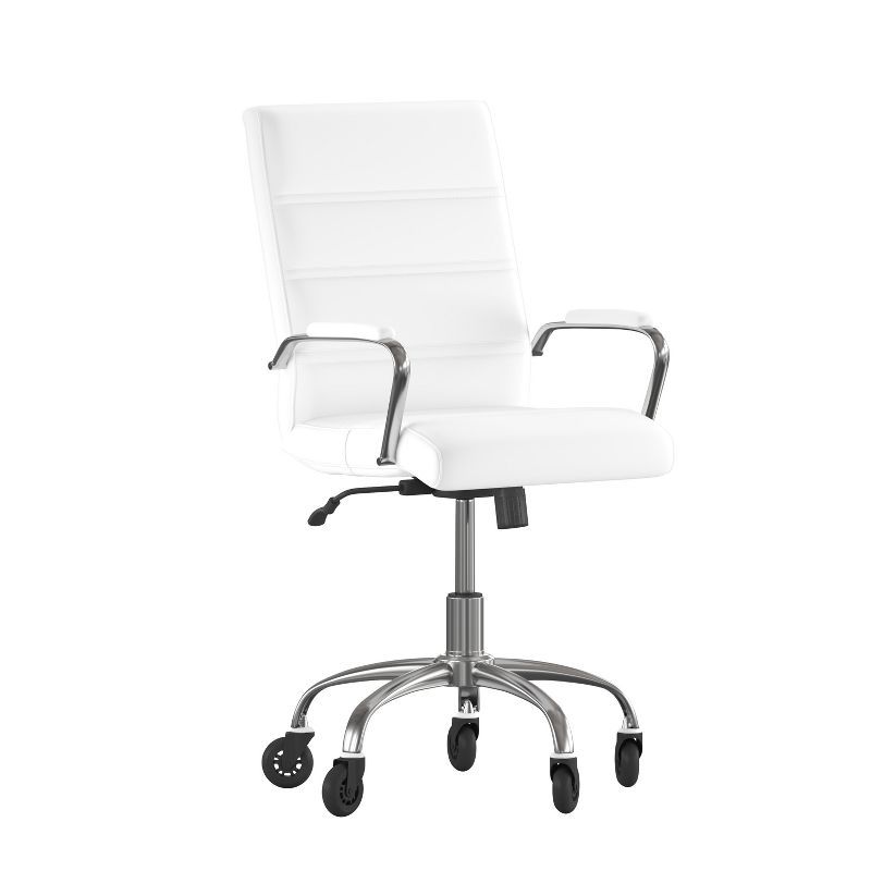 Camilia White LeatherSoft High-Back Executive Swivel Office Chair with Chrome Frame