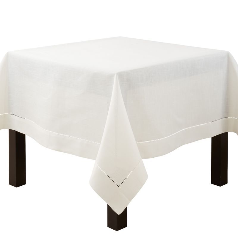 Classic Hemstitch Border Off-White Square Tablecloth