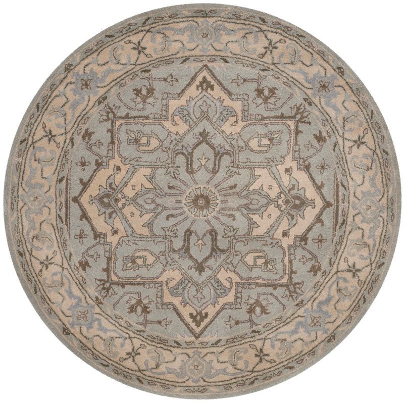 Gray Round Hand-Tufted Wool Non-Slip Rug, 47"