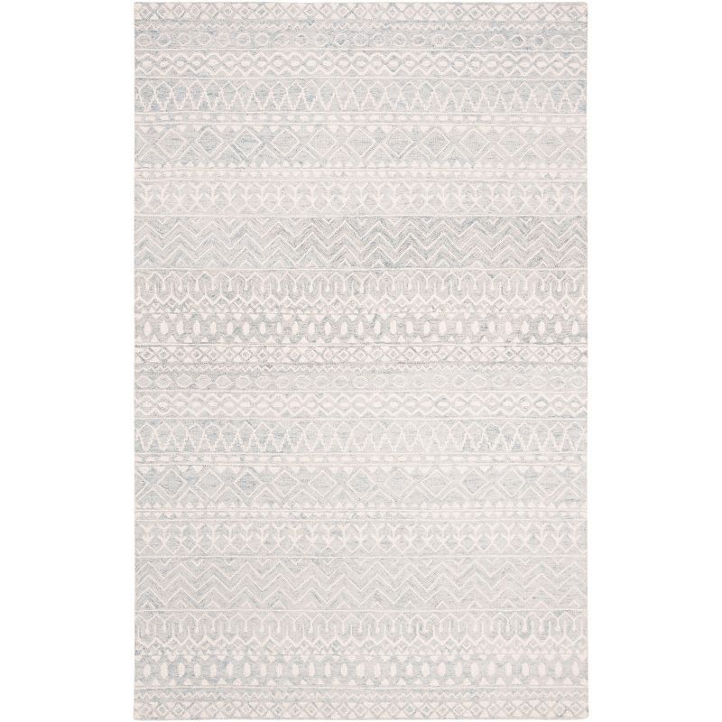 Hand-Tufted Aqua/Ivory Wool Rectangular Rug 5' x 8'