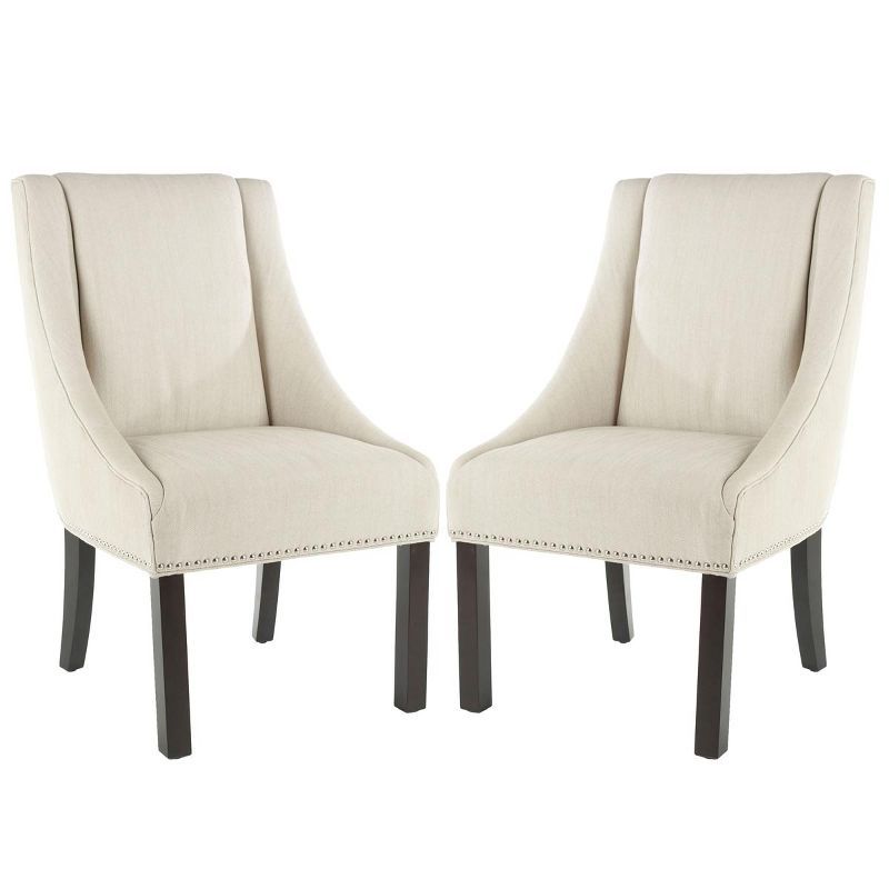 Morris Beige Linen Upholstered Dining Chairs with Birch Legs, Set of 2