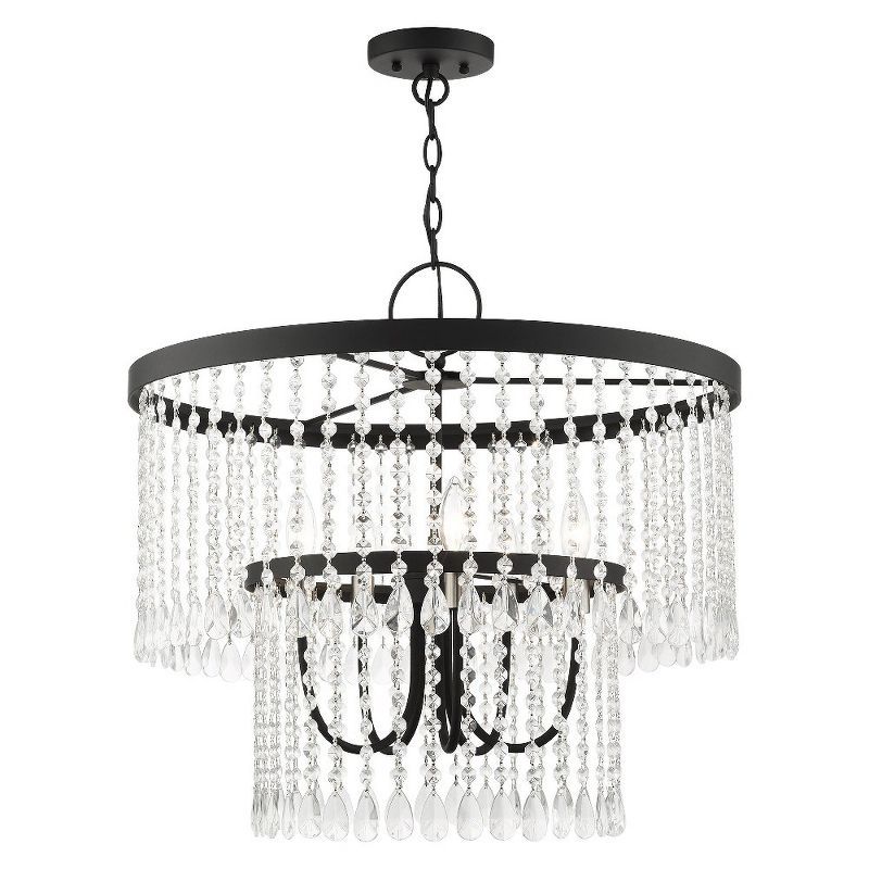 Elizabeth Black Steel Crystal Drum Shade Chandelier