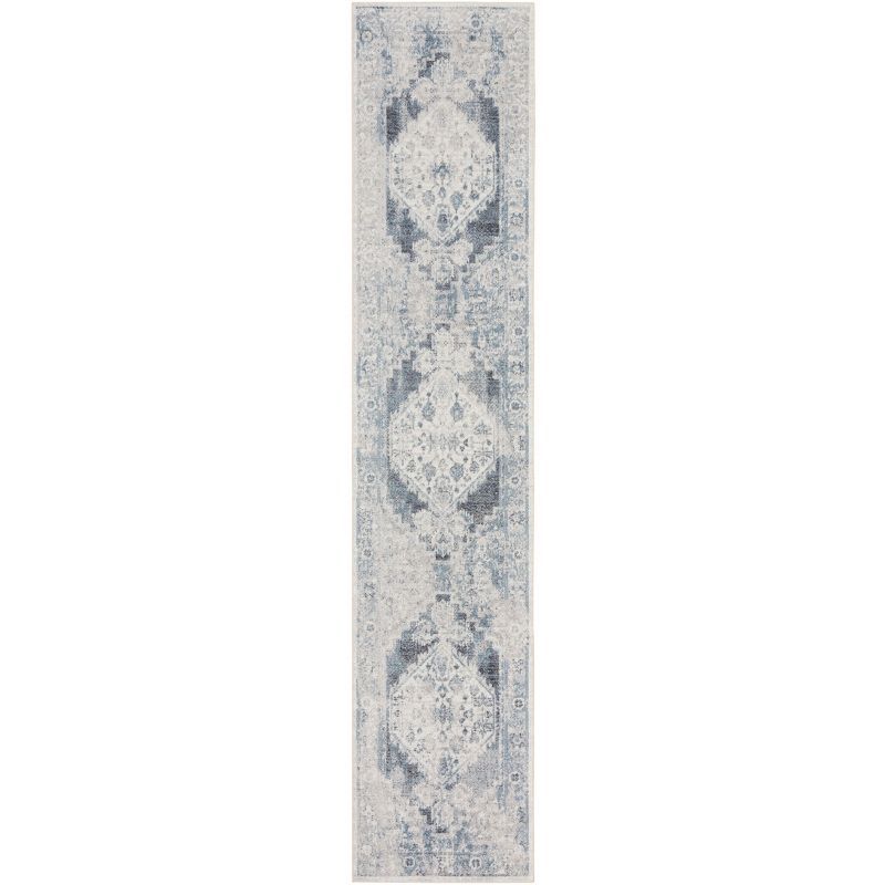 Blue Ivory Synthetic Flat Woven Runner Rug 2' x 6'