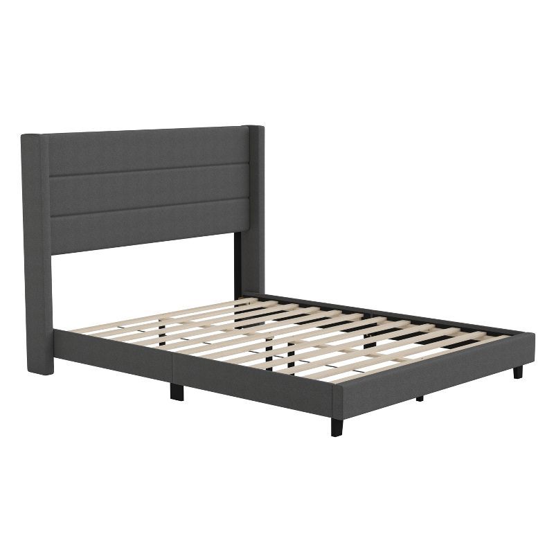 Charcoal Queen Upholstered Platform Bed with Wingback Headboard