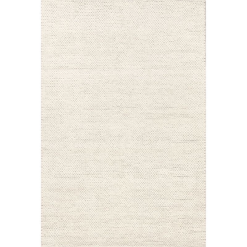 Handmade Off-White Braided Wool Non-Slip Area Rug - 52" x 24"