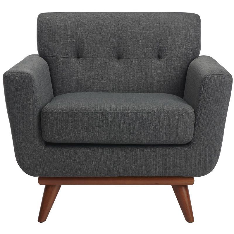 Slate Grey Tufted Linen Mid-Century Accent Chair with Wooden Legs