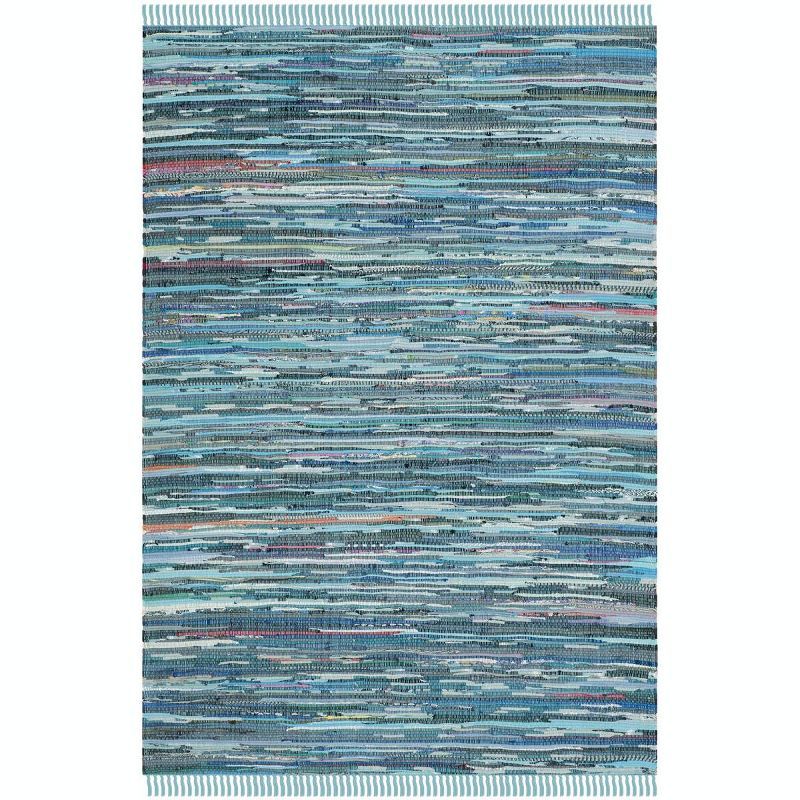 Whimsical Blue Multi Handwoven Wool-Cotton Blend 5' x 8' Area Rug