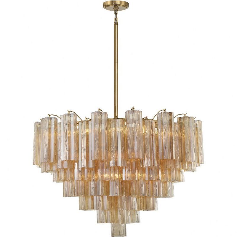 Aged Brass and Amber Glass 16-Light Chandelier