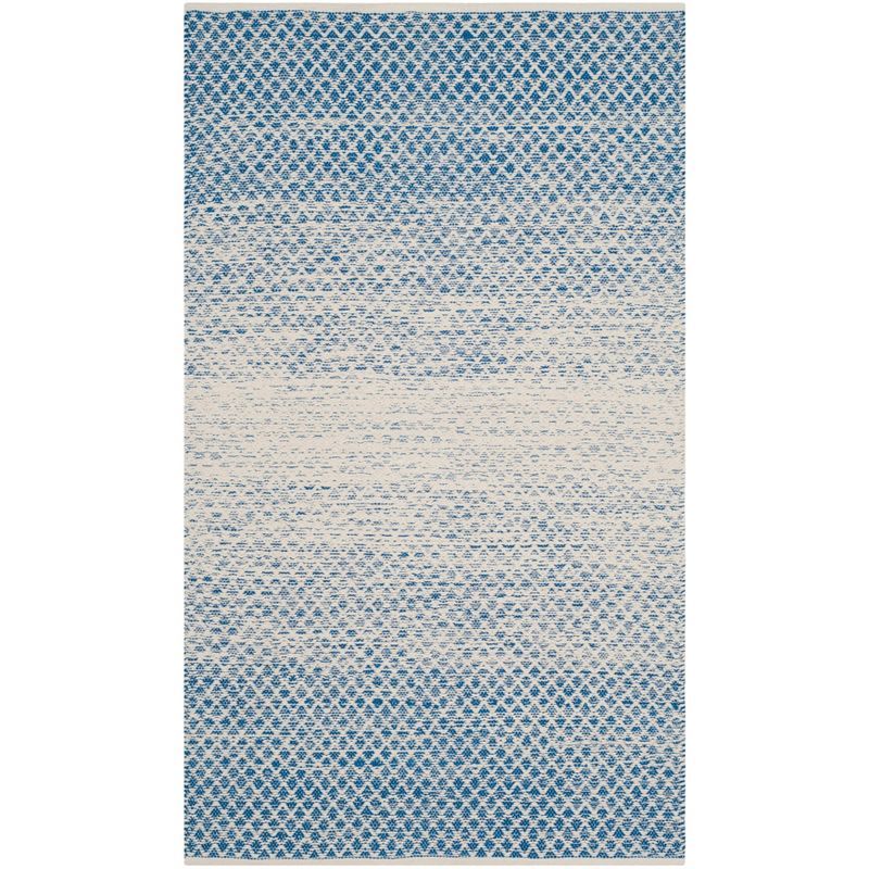 Handwoven Blue and Ivory Cotton Runner Rug, 2'3" x 5'
