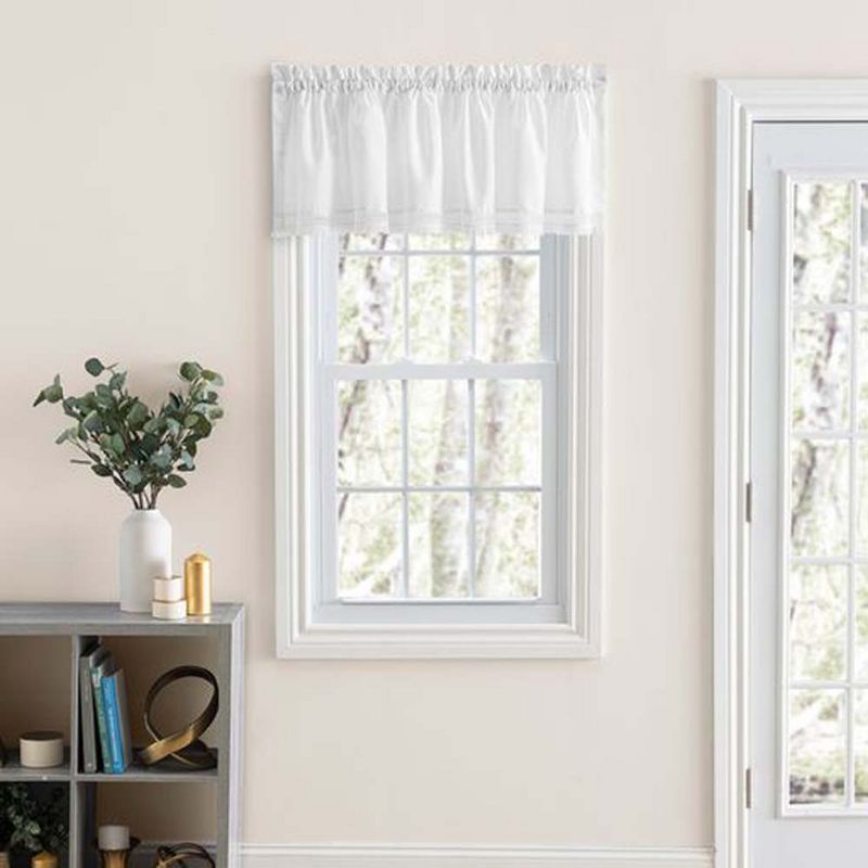 White Polyester Rod Pocket Tailored Valance with Brush Fringe