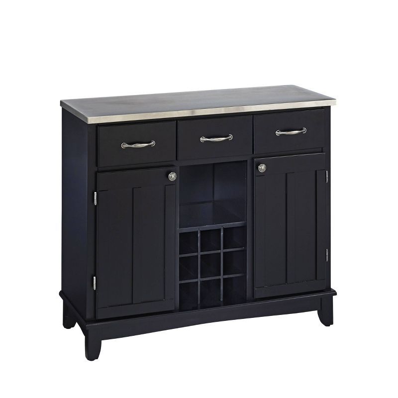 Elegant Black Hardwood Buffet Server with Stainless Steel Top