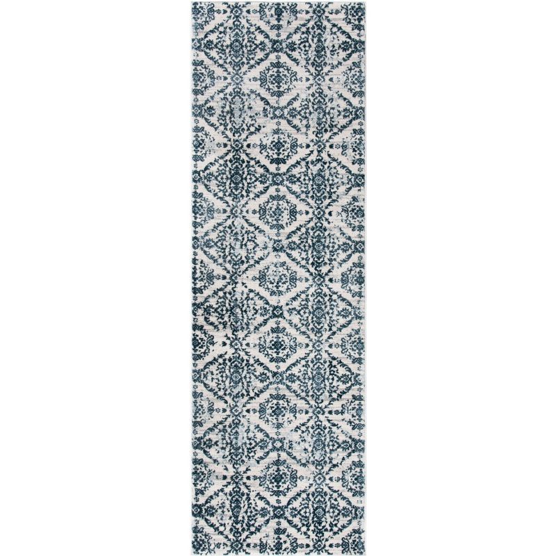 Navy and Ivory Synthetic Hand-knotted Runner Rug