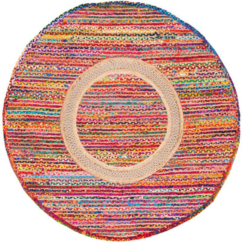 Handwoven Braided Reversible Round Rug in Red and Sage, 47"