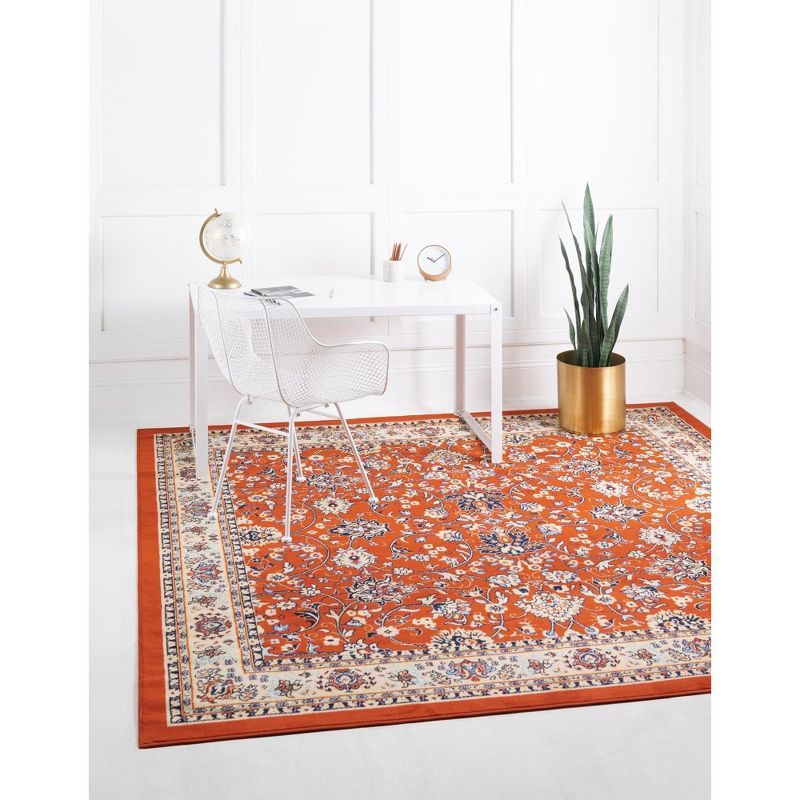 Terracotta and Ivory Square Synthetic Reversible Area Rug