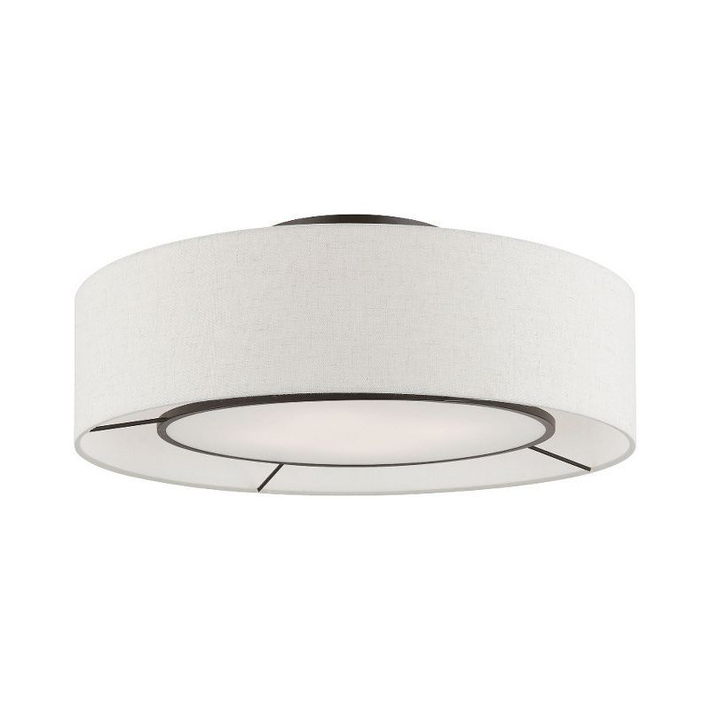 Ellsworth 21" Brushed Nickel and White Drum Semi-Flush Mount