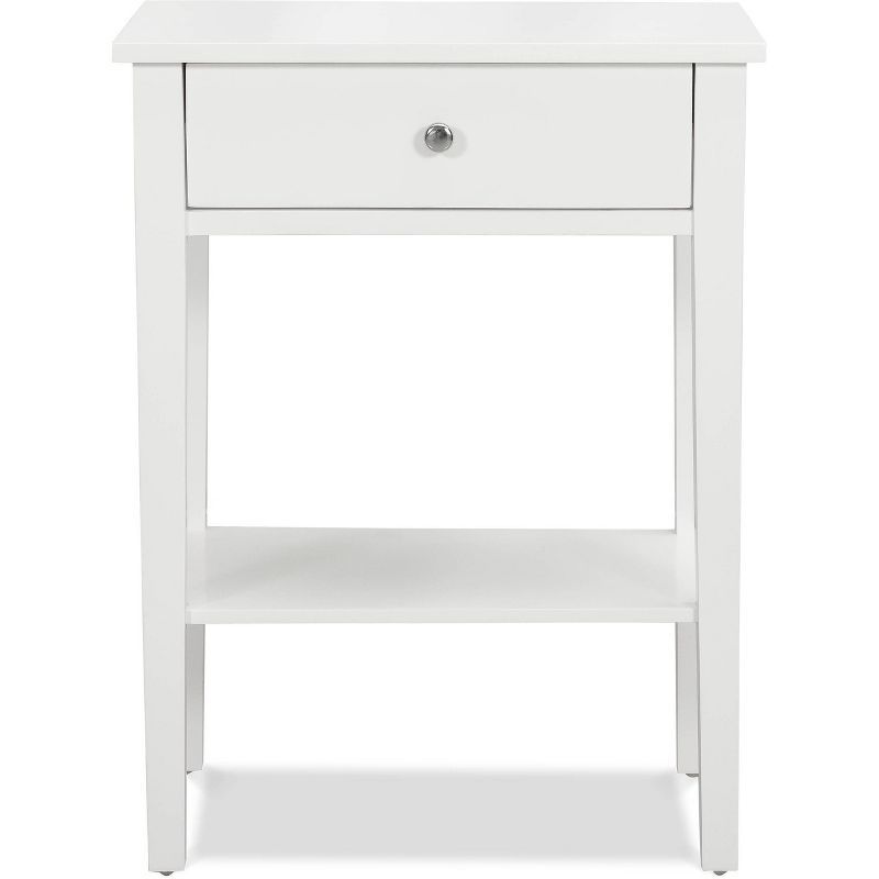 Classic White Wood End Table with Storage Drawer and Shelf