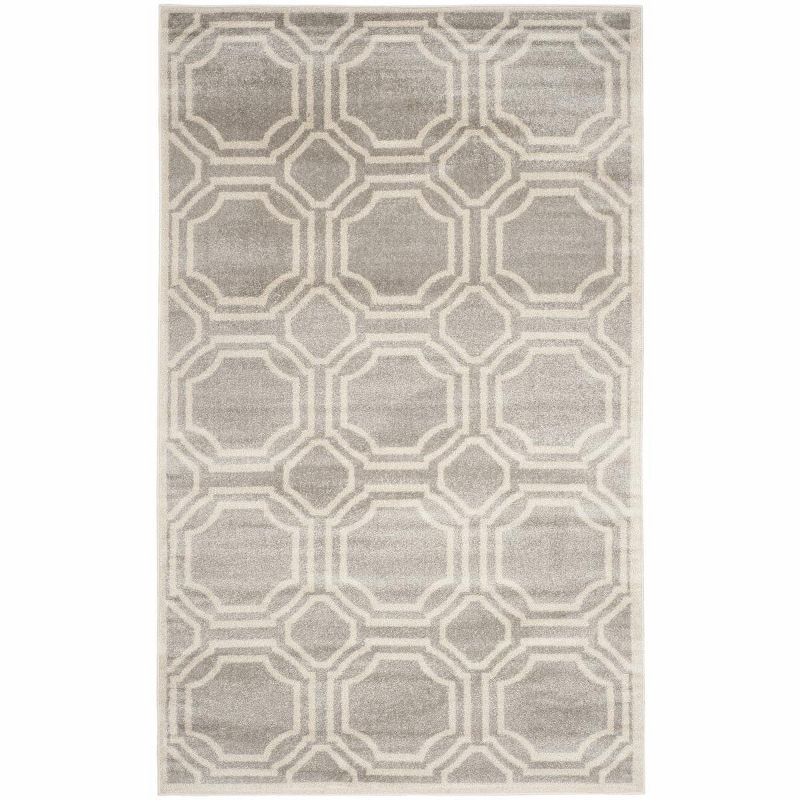 Elegant Geometric Light Grey & Ivory Synthetic Area Rug 5' x 8'