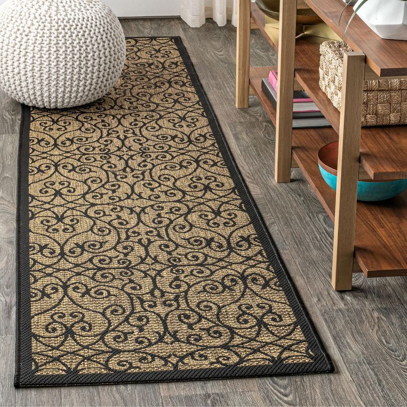 Madrid Black and Khaki Synthetic Flat Woven Runner Rug 2 x 8