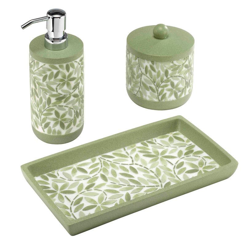 Green Leaf Pattern Resin 3-Piece Vanity Set