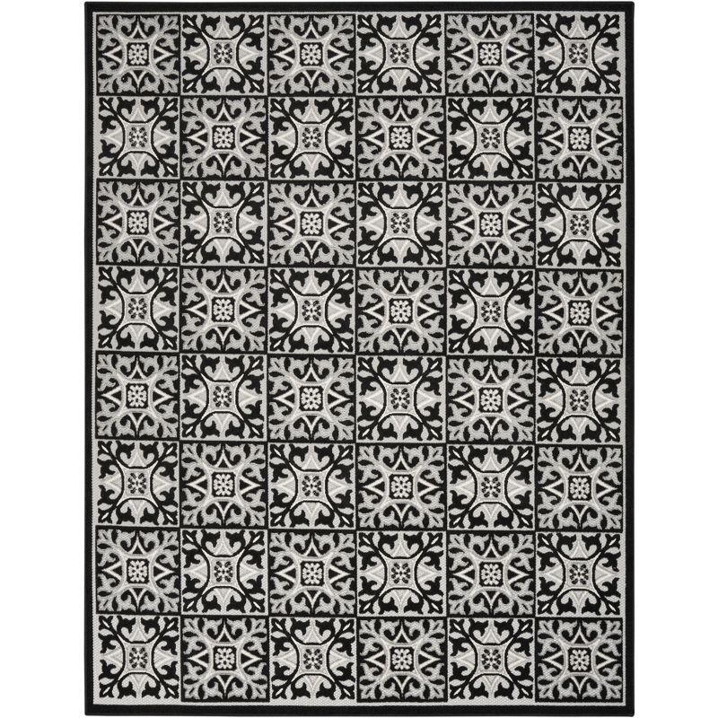 Black and White Geometric Synthetic 4' x 6' Washable Rug