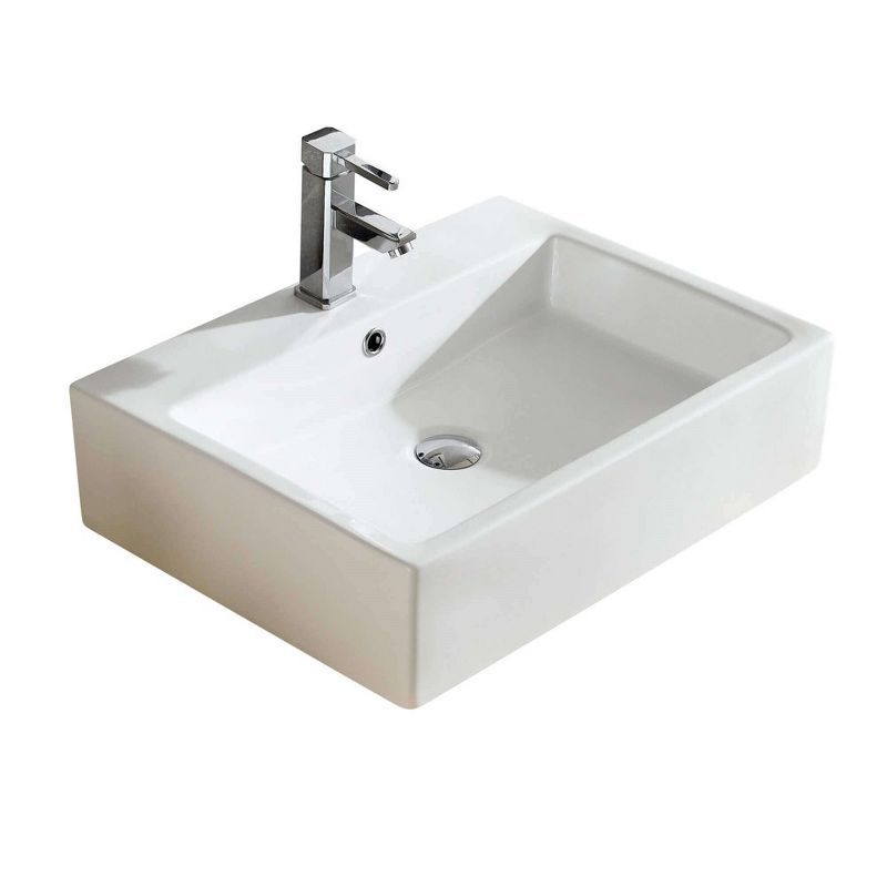 Imperial White Rectangular Ceramic Vessel Sink with Overflow