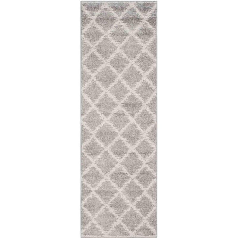 Ivory and Silver Geometric Hand-Knotted Synthetic Area Rug, 12' x 15'