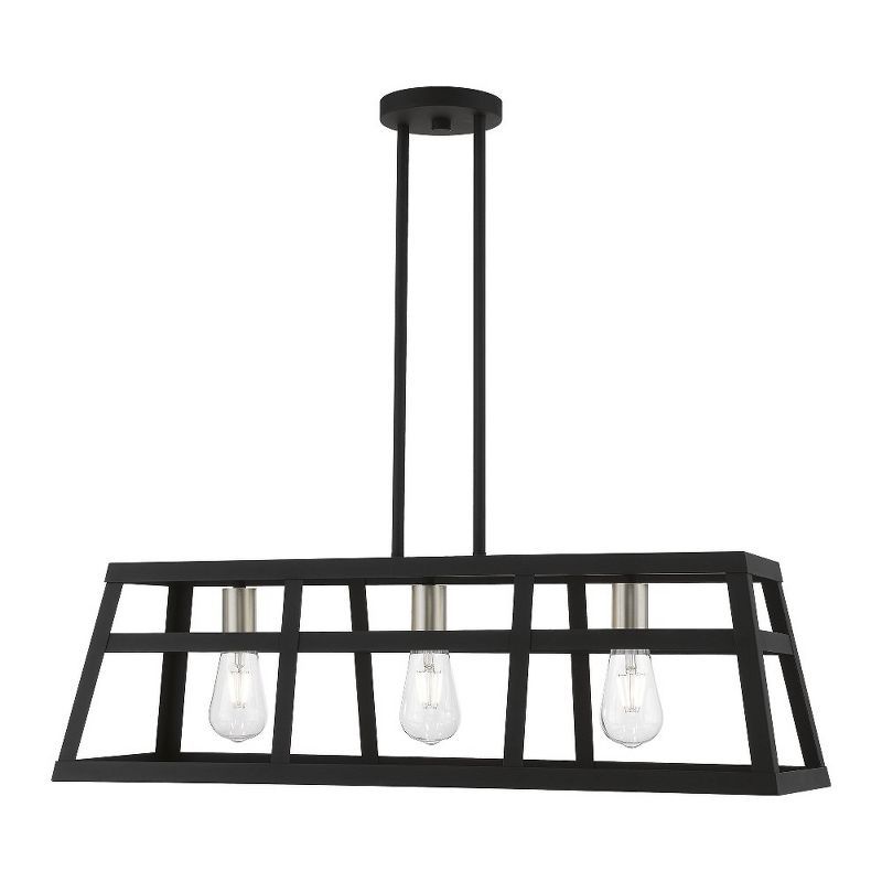 Schofield Black and Brushed Nickel 3-Light Linear Cage Chandelier