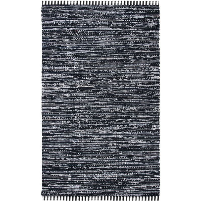 Handmade Black and White Cotton Flat Woven Area Rug