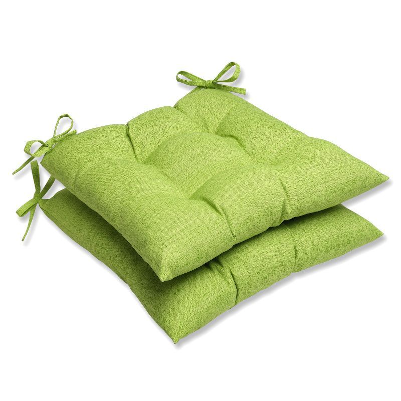 Set of 2 Lime Green Polyester Tufted Seat Cushions