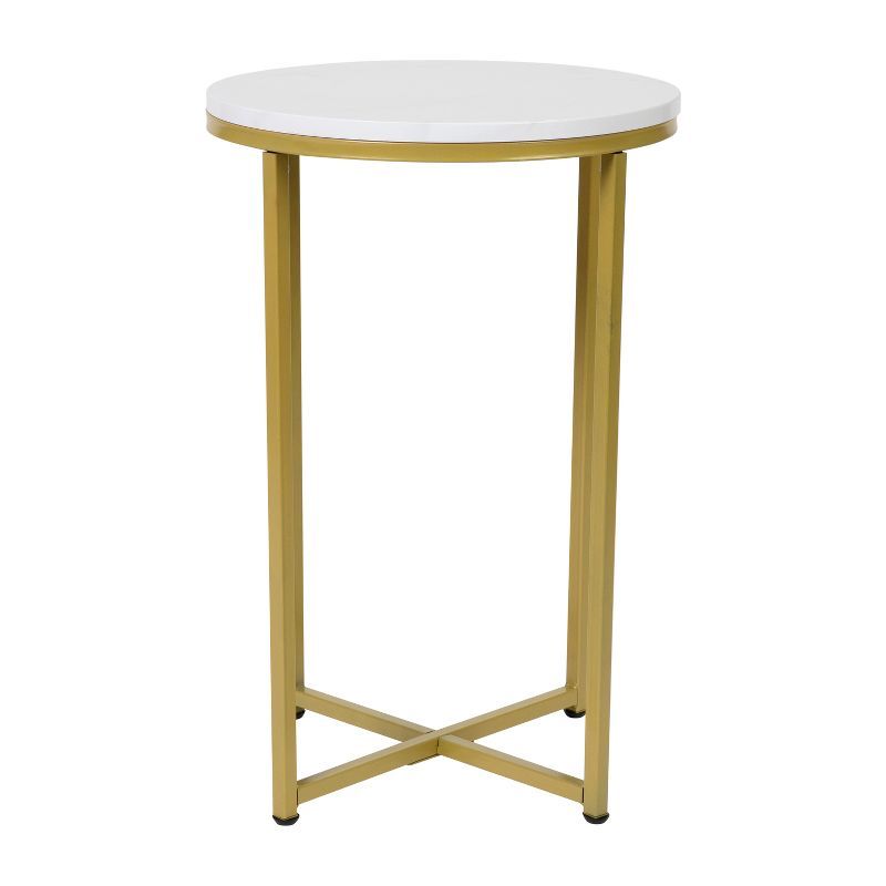 White Marble and Gold Round End Table