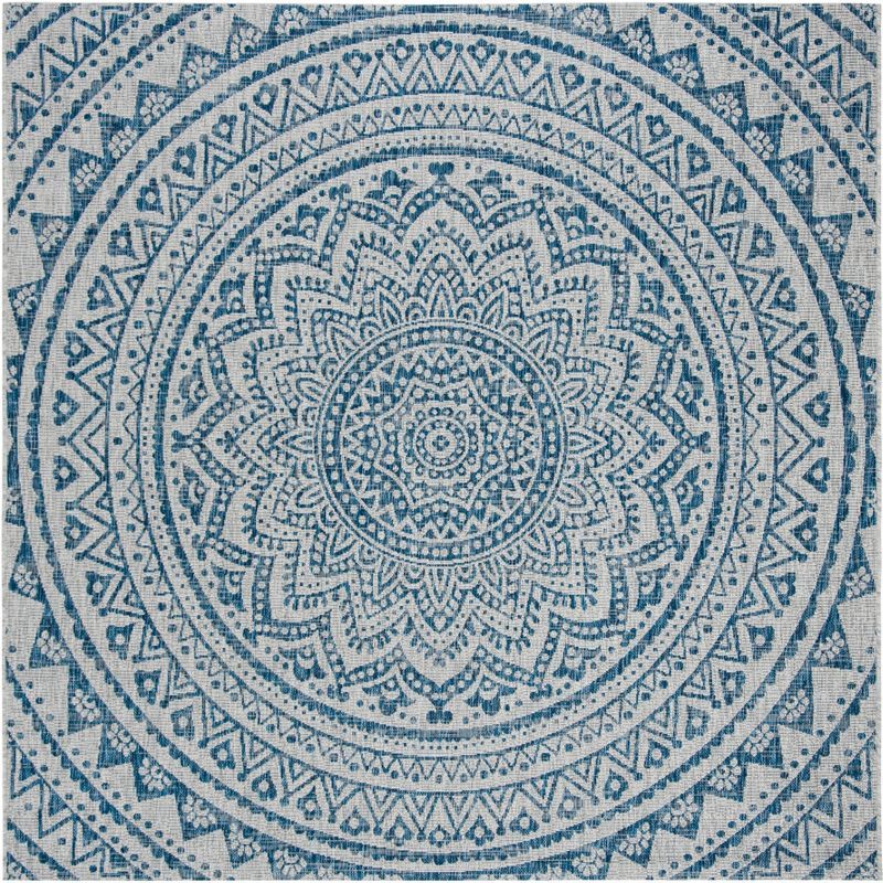 Light Grey/Blue Synthetic Square Non-Slip Area Rug