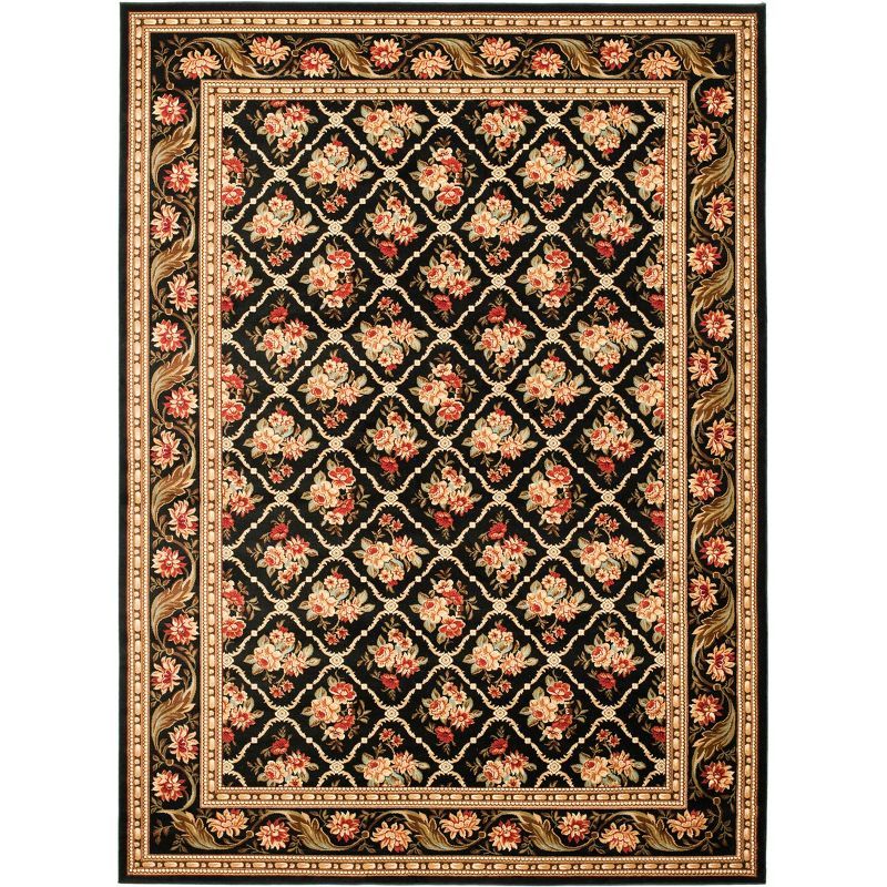 Black Floral Synthetic Rectangular Area Rug, 8' x 11'