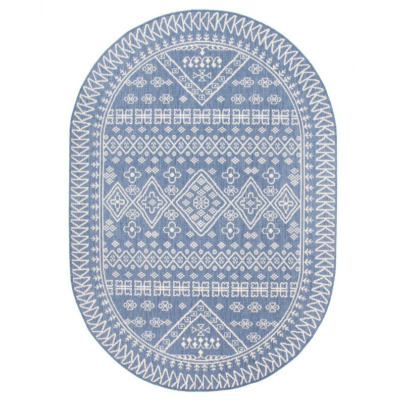 Reversible Easy-Care Oval Blue Synthetic Area Rug, 5' x 8'