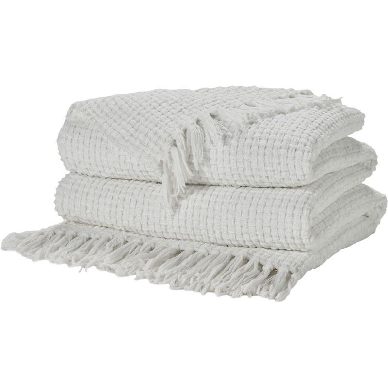 White Knitted Chenille Waffle Weave Throw Blanket 50" x 60"