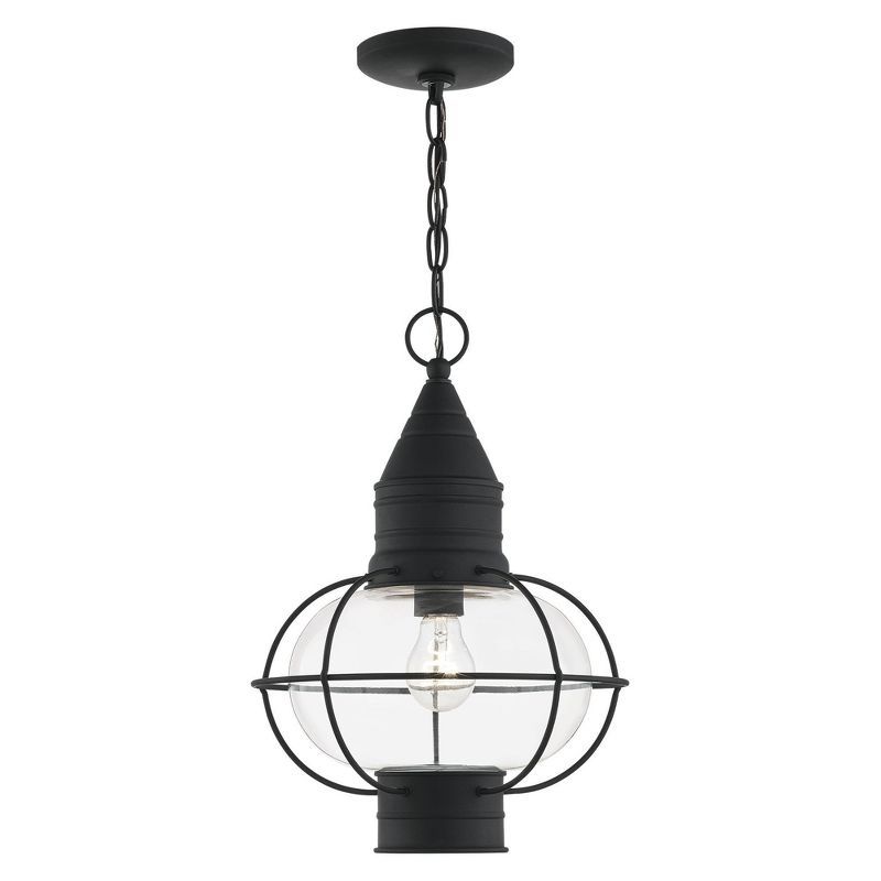 Black Nautical Outdoor Pendant Light with Clear Glass Globe