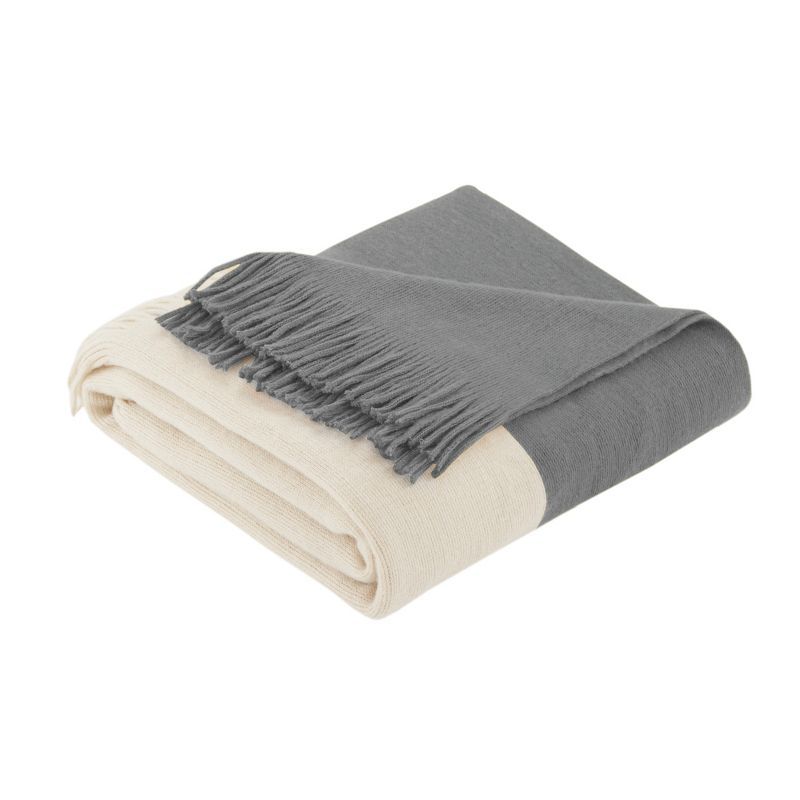 Halmstad Reversible Wool-Blend Color Block Throw, 50"x60", Gray