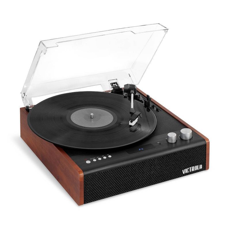 Victrola Brighton Mahogany Bluetooth Record Player with Built-in Speakers